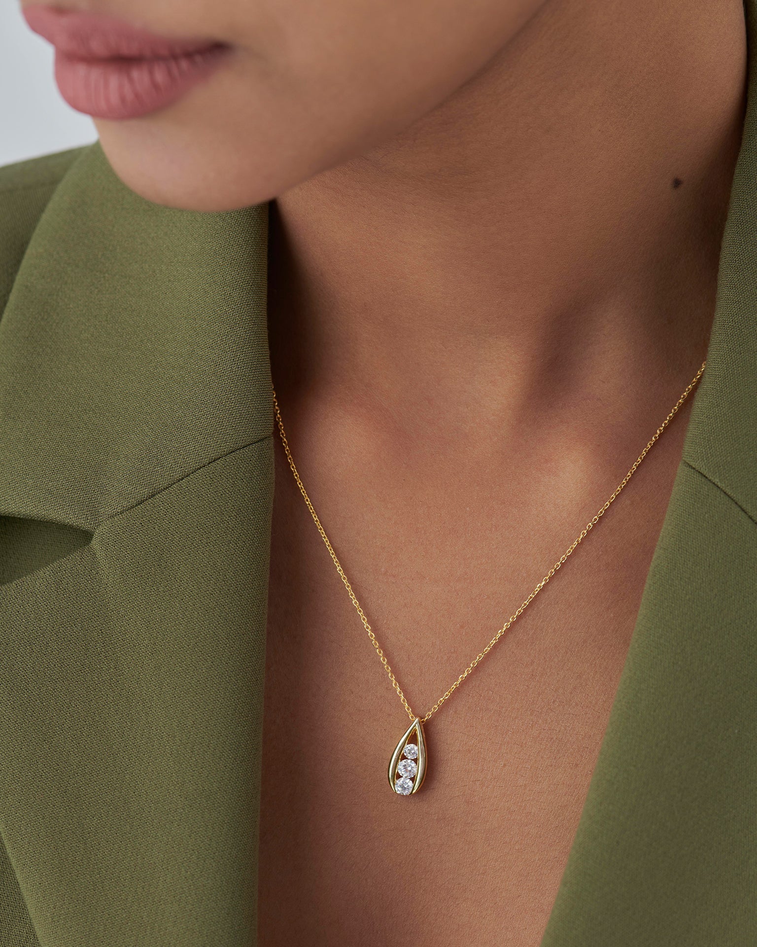 Trio Glow Solitaire Necklace, 14K Solid Gold, 1/2 ct Lab Grown Diamond-4