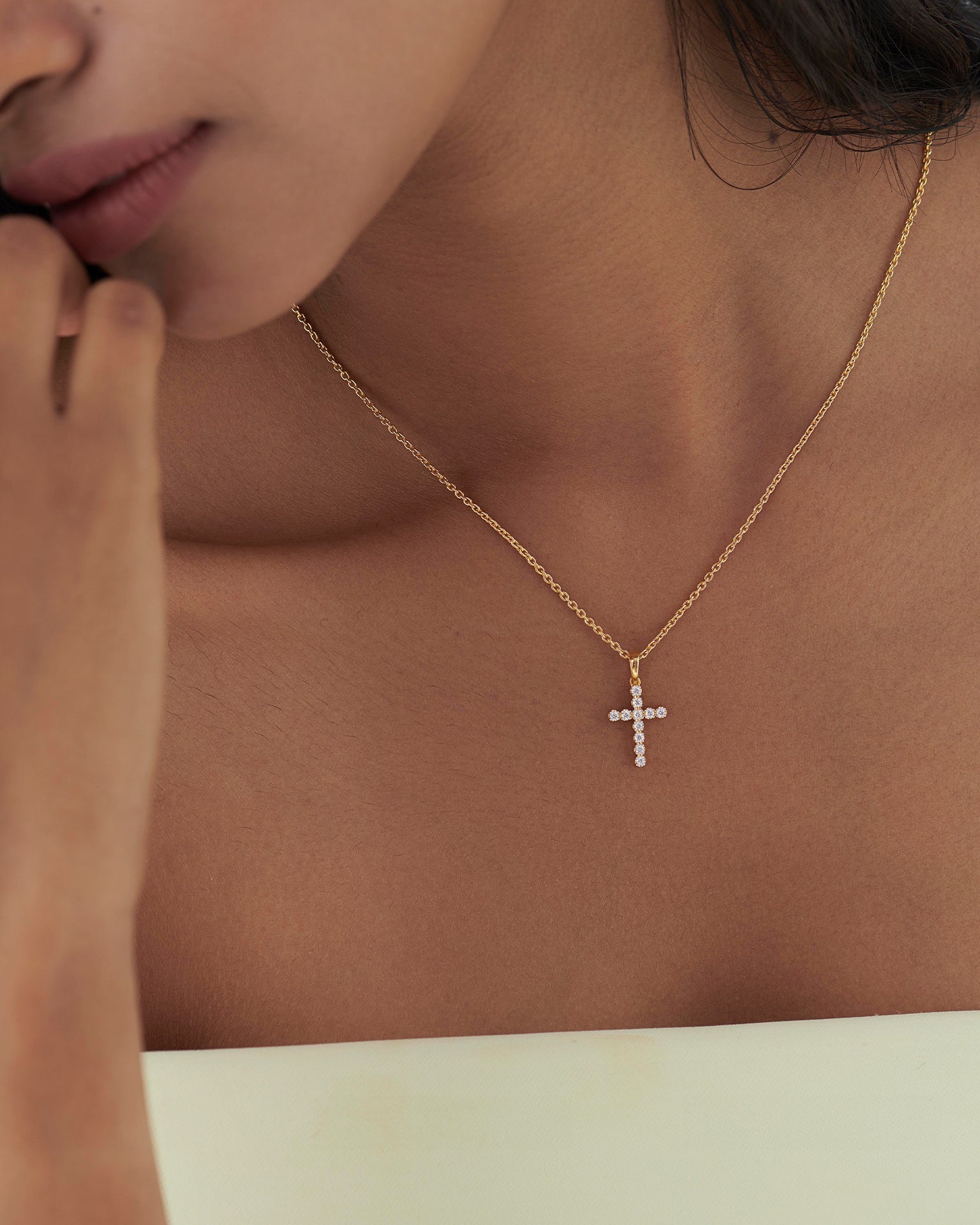Diamond Cross Necklace, 14K Gold Vermeil, 1/5 ct Lab Grown Diamond-4