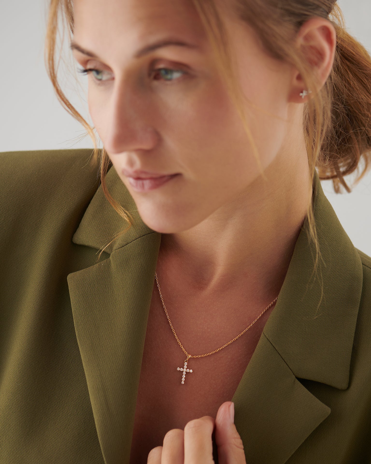 Diamond Cross Necklace, 14K Gold Vermeil, 1/5 ct Lab Grown Diamond-2
