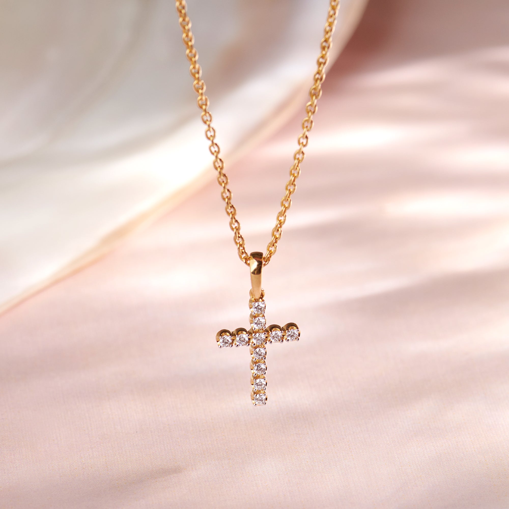 Diamond Cross Necklace, 14K Gold Vermeil, 1/5 ct Lab Grown Diamond-1