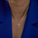 Oval Diamond Halo Necklace