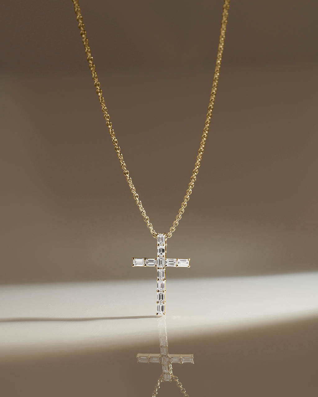 Cross Baguette Diamond Necklace|14K Gold Vermeil Lab Grown Diamond