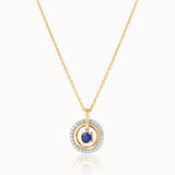 Halo Diamond and Created Sapphire Necklace