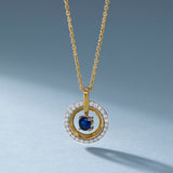 Halo Diamond and Created Sapphire Necklace