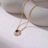 Halo Diamond and Created Ruby Necklace