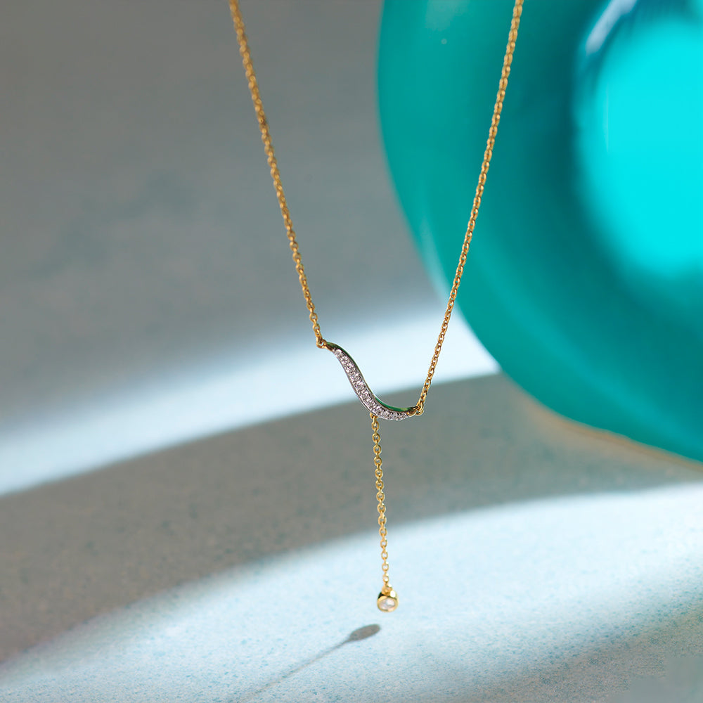 Diamond Lariat Necklace, 14K Solid Gold, 1/8 ct Lab Grown Diamond-1