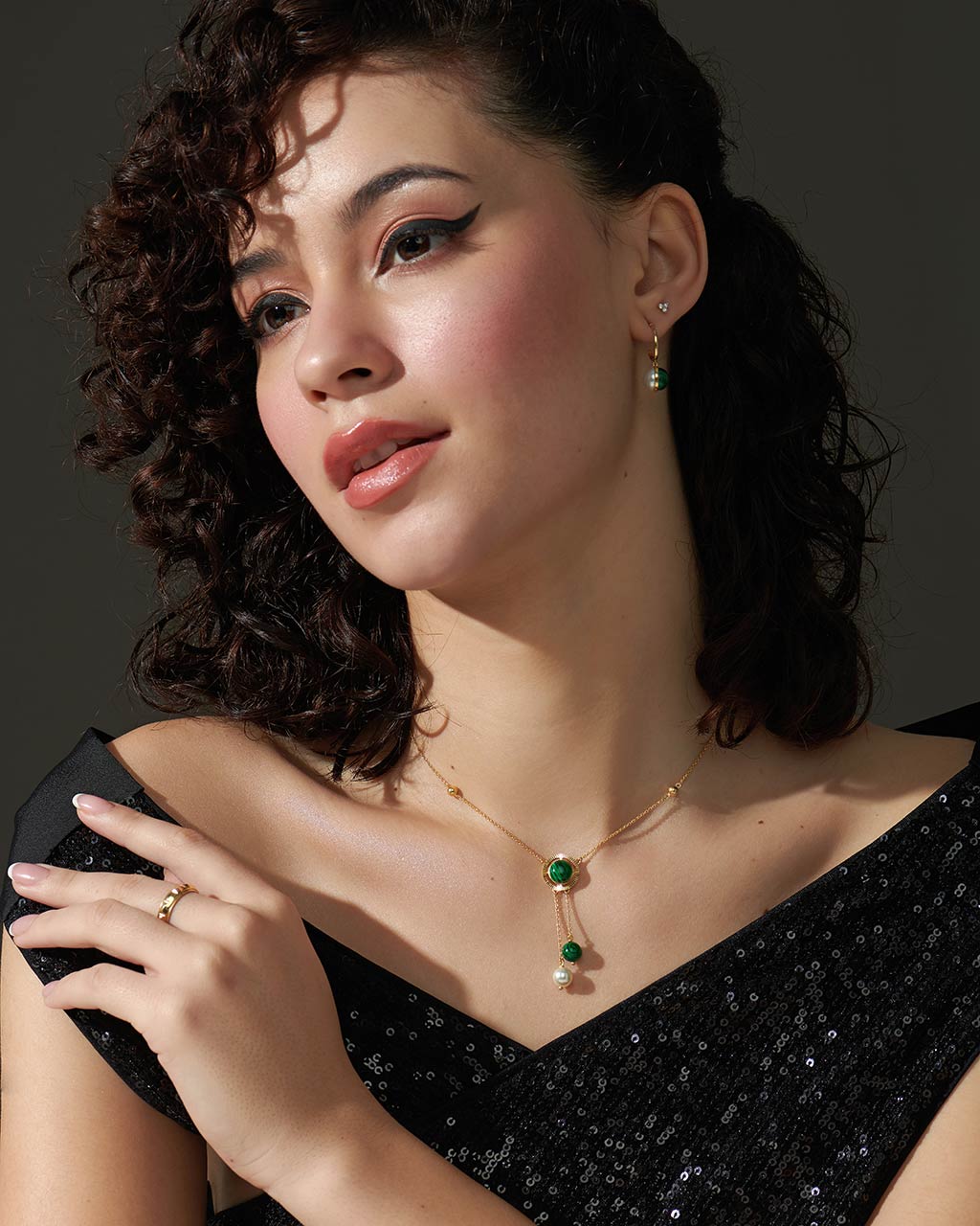 Harmony Pearl Malachite Necklace, 14K Solid Gold-5
