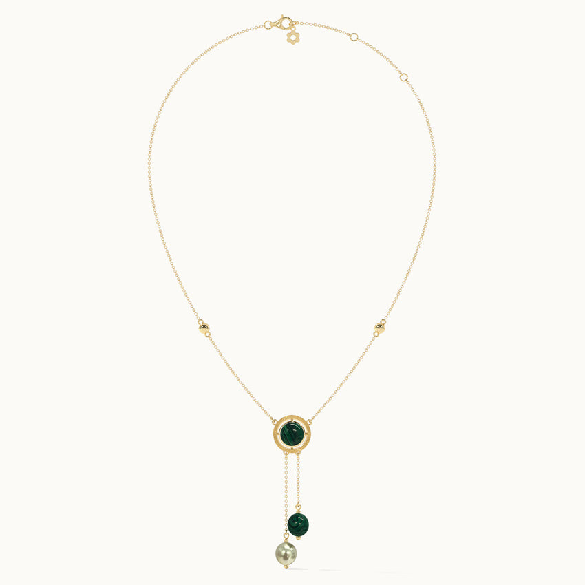 Harmony Pearl Malachite Necklace, 14K Solid Gold-8