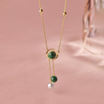 Harmony Pearl Malachite Necklace, 14K Gold Vermeil-1