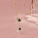Harmony Pearl Malachite Necklace, 14K Gold Vermeil-1