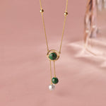 Harmony Pearl Malachite Necklace, 14K Solid Gold-1