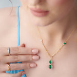 Harmony Pearl Malachite Lariat Necklace, 14K Gold Vermeil-5