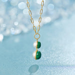 Harmony Pearl Malachite Lariat Necklace, 14K Gold Vermeil-1