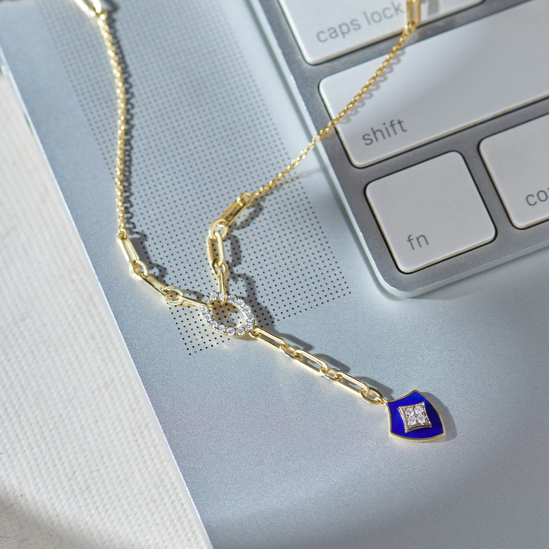 Shield Diamond Lariat Necklace, 14K Gold Vermeil, 1/5 ct Lab Grown Diamond-1