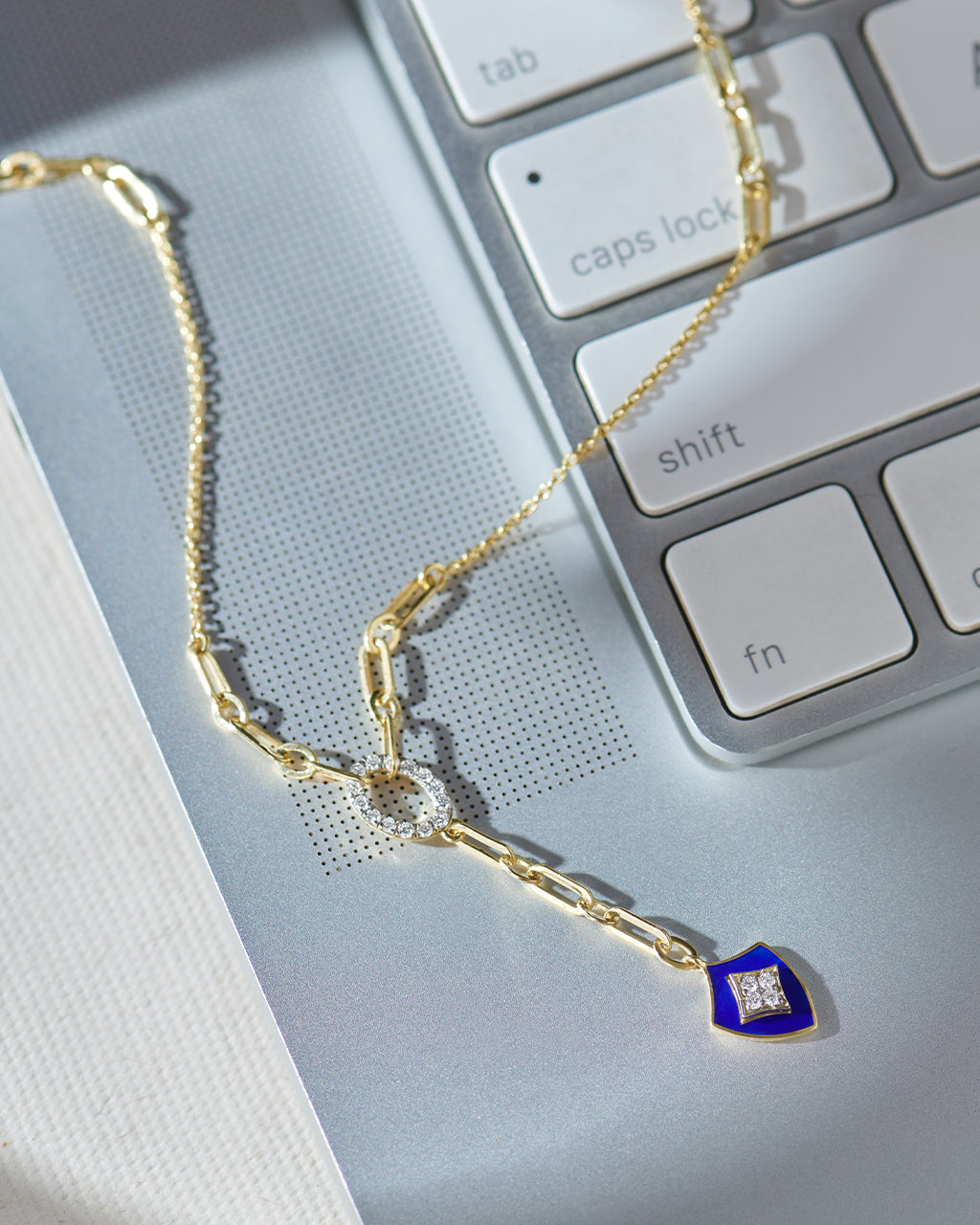 Shield Diamond Lariat Necklace, 14K Gold Vermeil, 1/5 ct Lab Grown Diamond-6