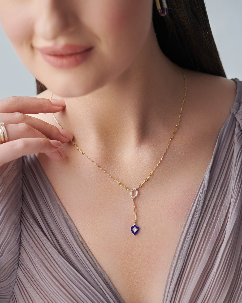 Shield Diamond Lariat Necklace, 14K Gold Vermeil, 1/5 ct Lab Grown Diamond-2