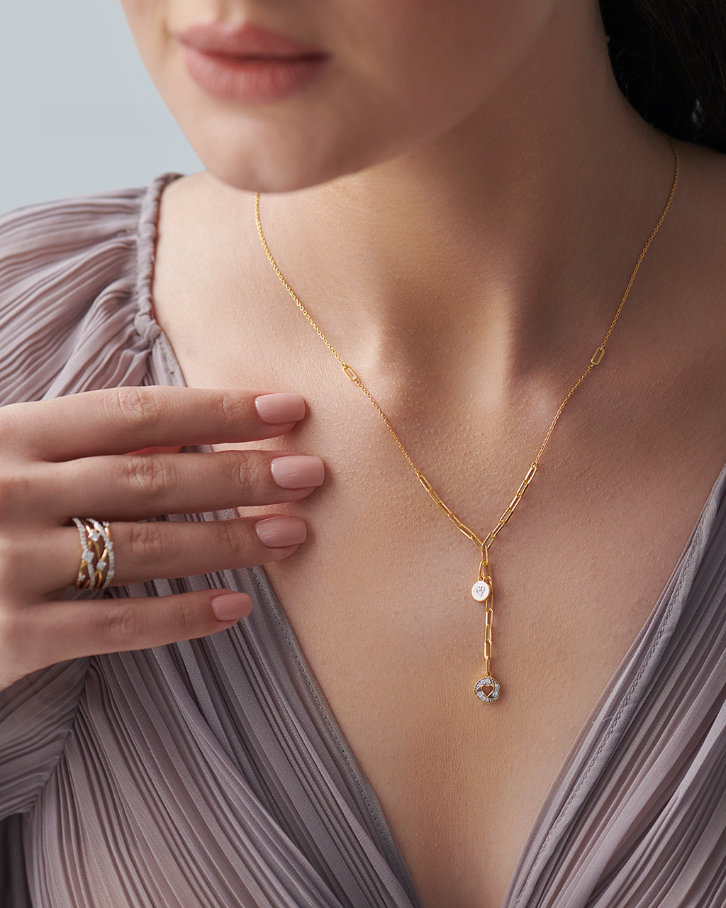 Cera Heart Lariat Necklace, 14K Solid Gold, 1/10 ct Lab Grown Diamond-5