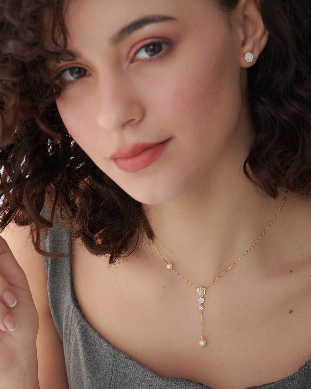 Teardrop Diamond Lariat Necklace, 14K Solid Gold, 1/3 ct Lab Grown Diamond-2