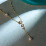 Teardrop Diamond Lariat Necklace, 14K Solid Gold, 1/3 ct Lab Grown Diamond-1