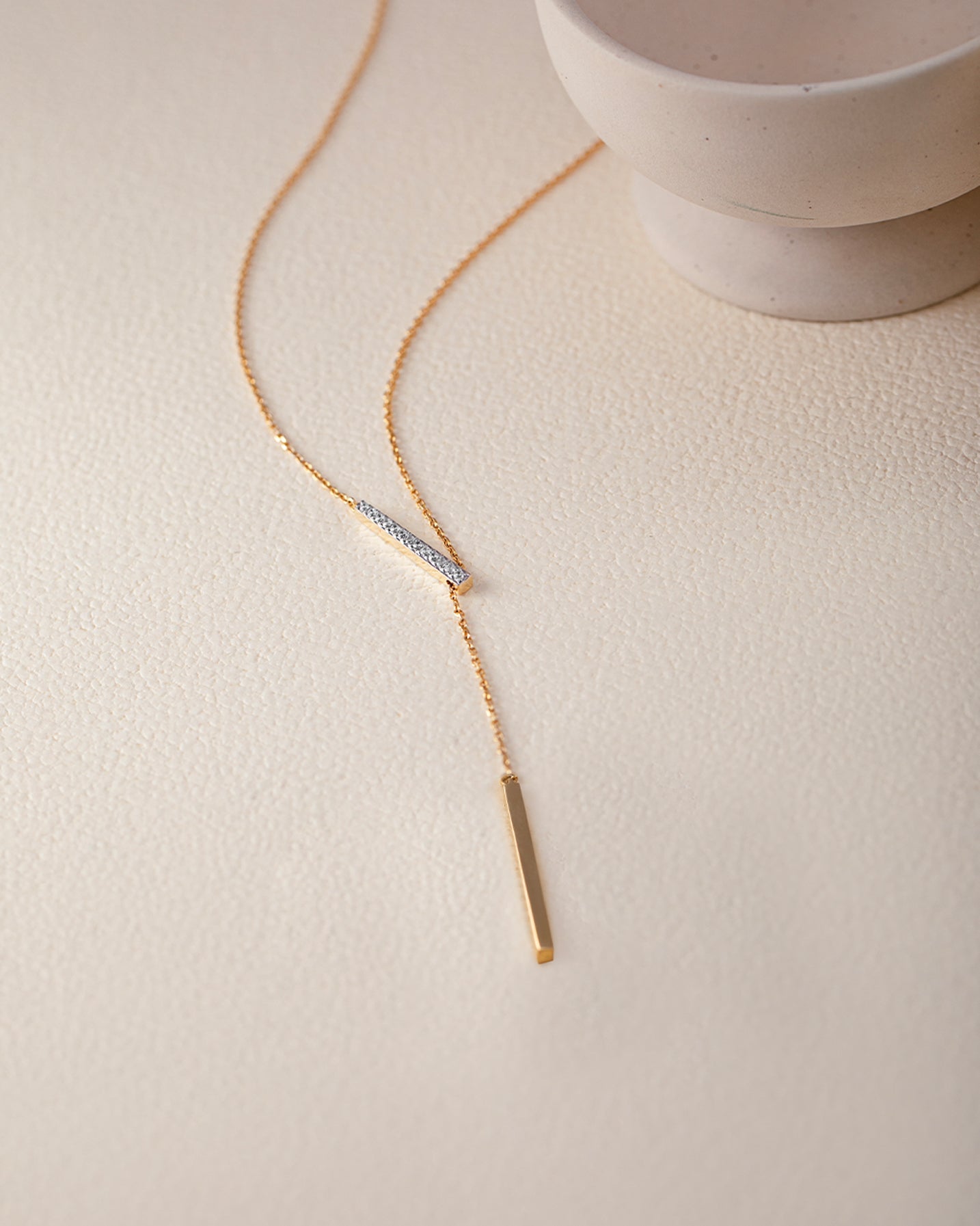 Adjustable Bar Diamond Lariat Necklace, 14K Gold Vermeil, 1/10 ct Lab Grown Diamond-8