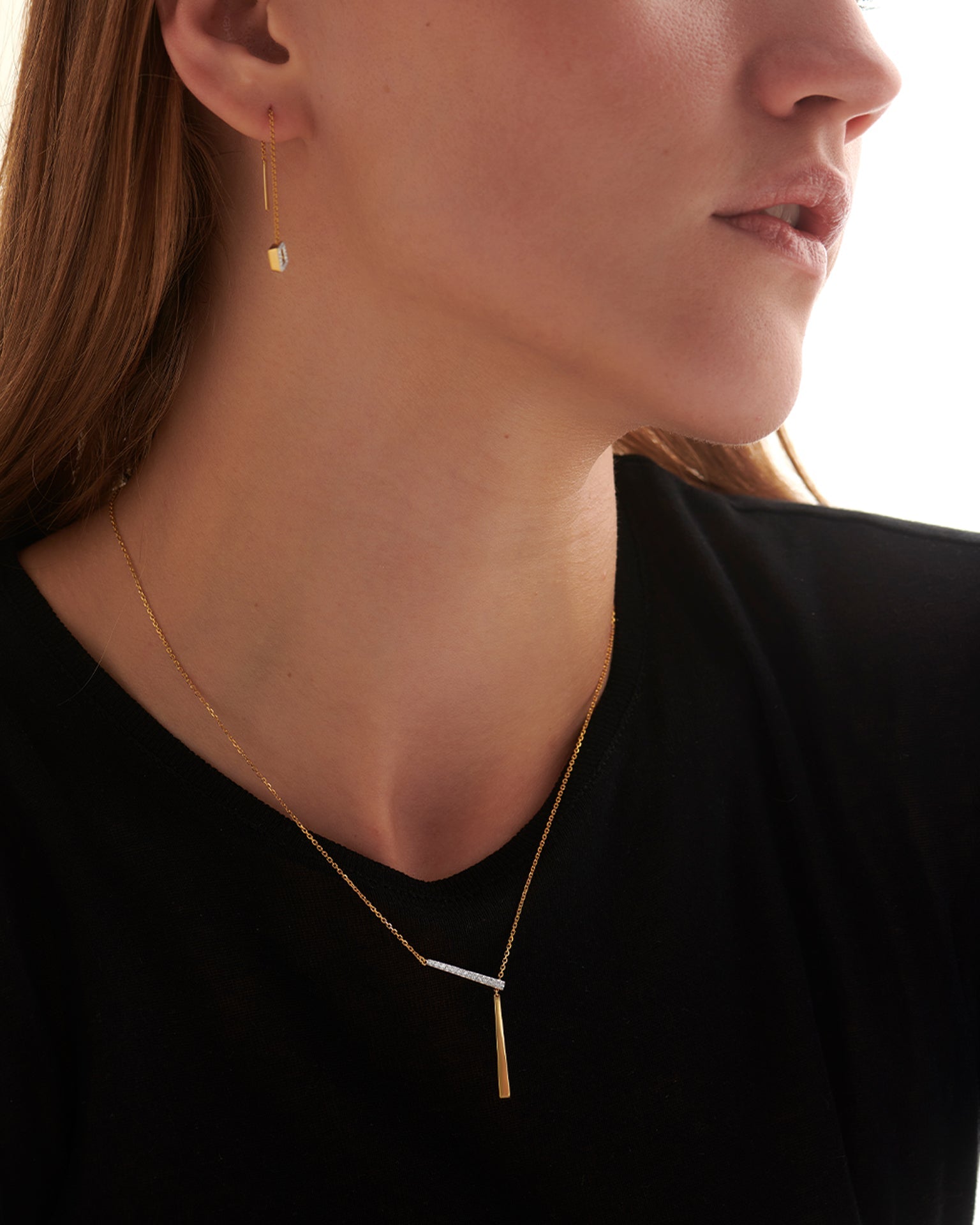 Adjustable Bar Diamond Lariat Necklace, 14K Gold Vermeil, 1/10 ct Lab Grown Diamond-2