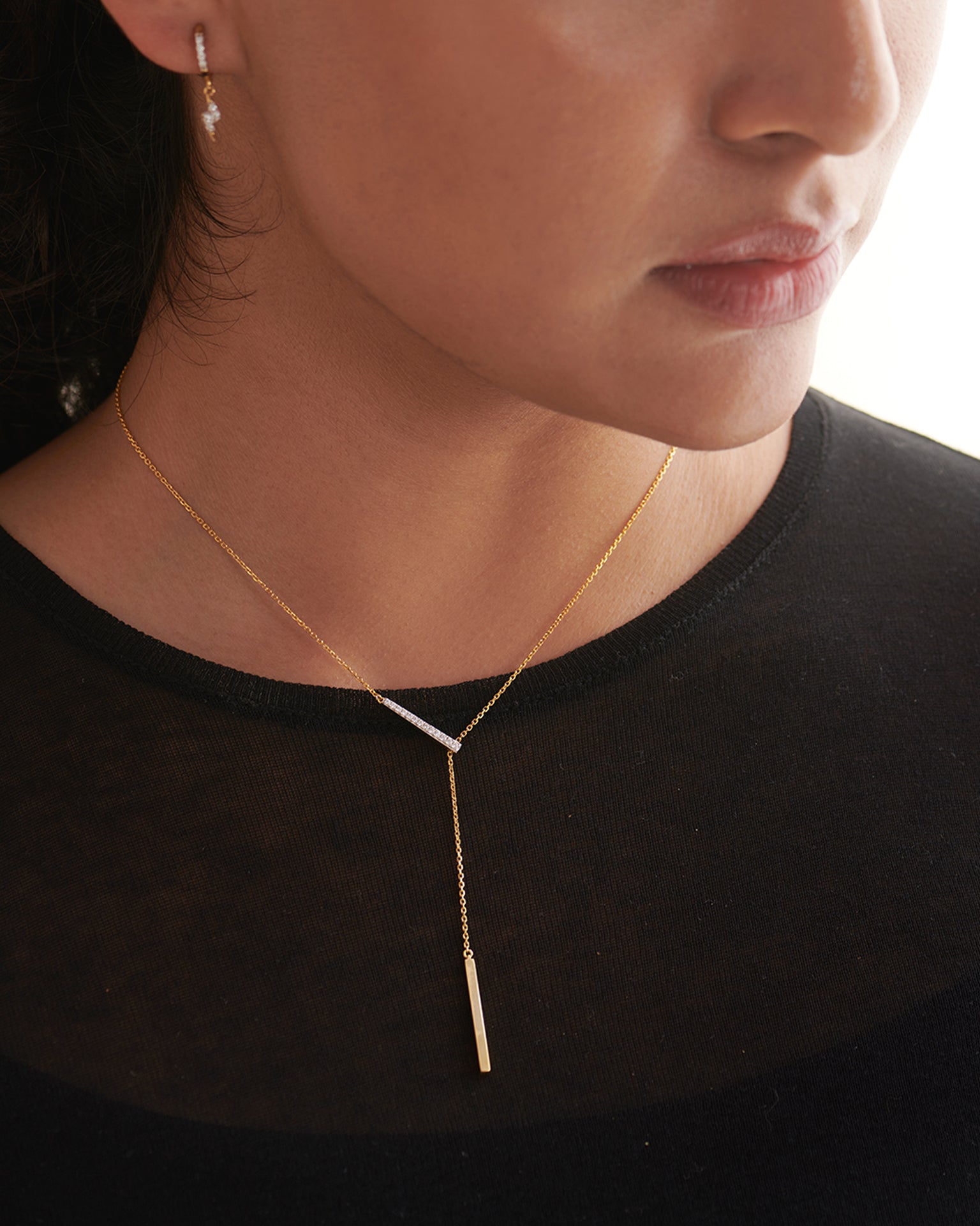 Adjustable Bar Diamond Lariat Necklace