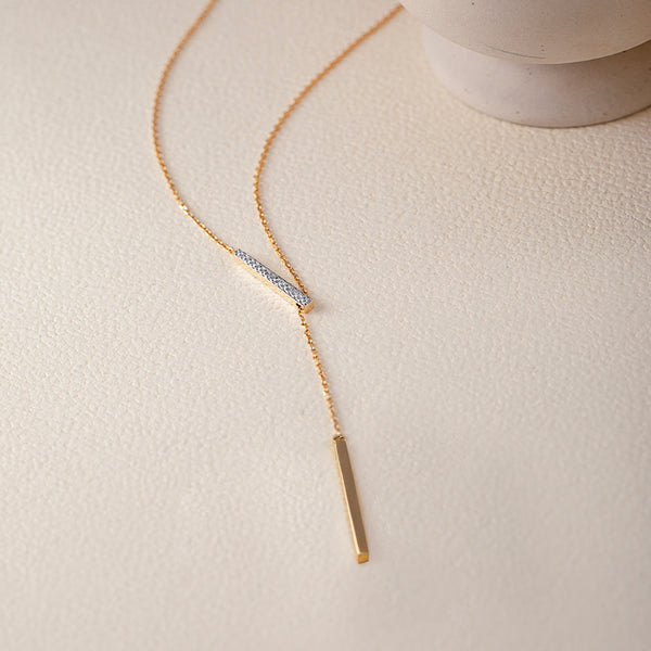Bar Lariat Necklace|14K Gold Vermeil Lab Grown Diamond |HYOU