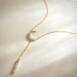 Crescent Moon Diamond Lariat Necklace, 14K Gold Vermeil, 1/4 ct Lab Grown Diamond-6
