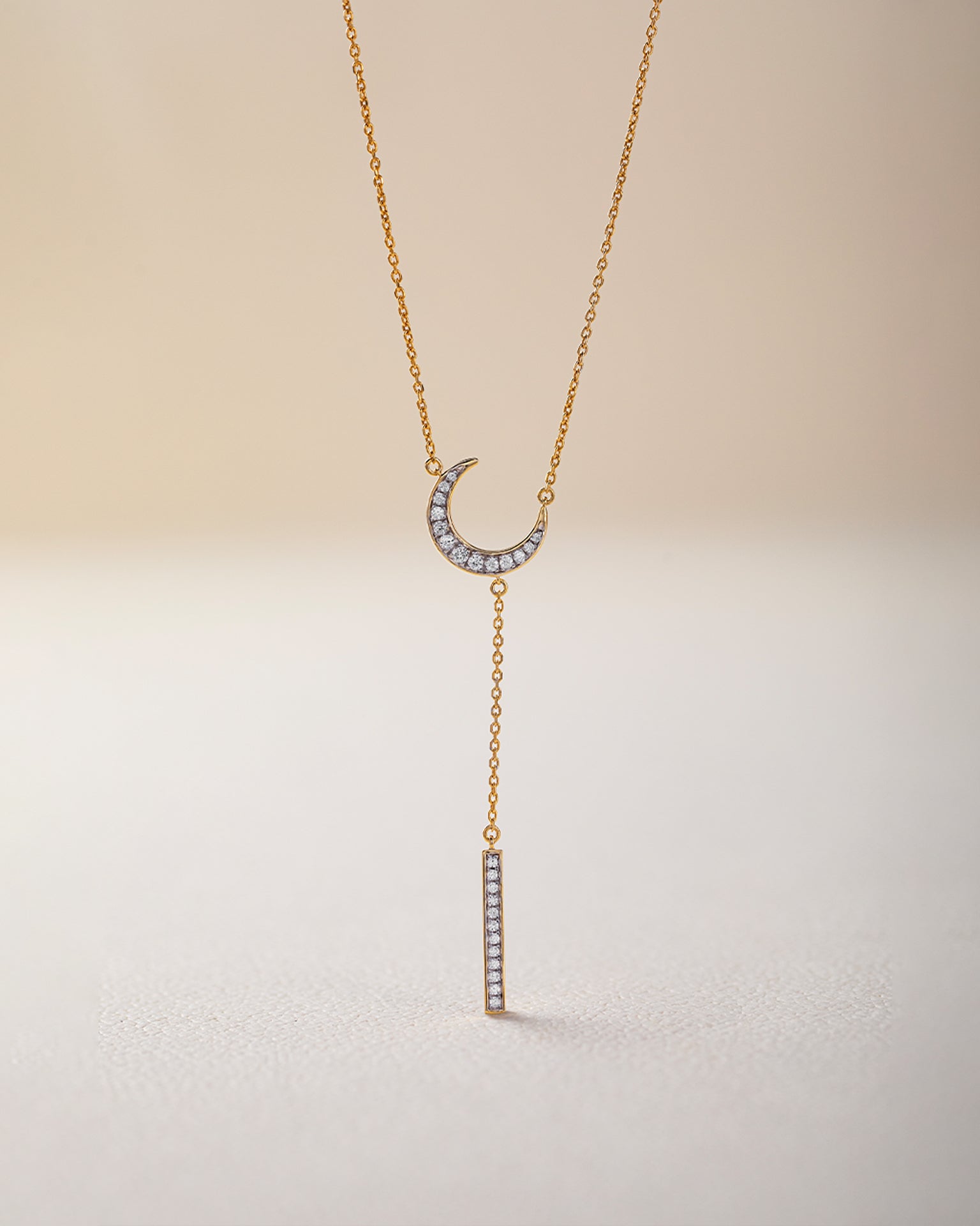 Crescent Moon Diamond Lariat Necklace
