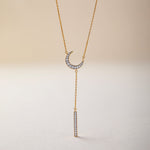 Crescent Moon Diamond Lariat Necklace, 14K Gold Vermeil, 1/4 ct Lab Grown Diamond-5