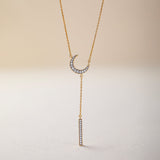 Crescent Moon Diamond Lariat Necklace, 14K Gold Vermeil, 1/4 ct Lab Grown Diamond-5