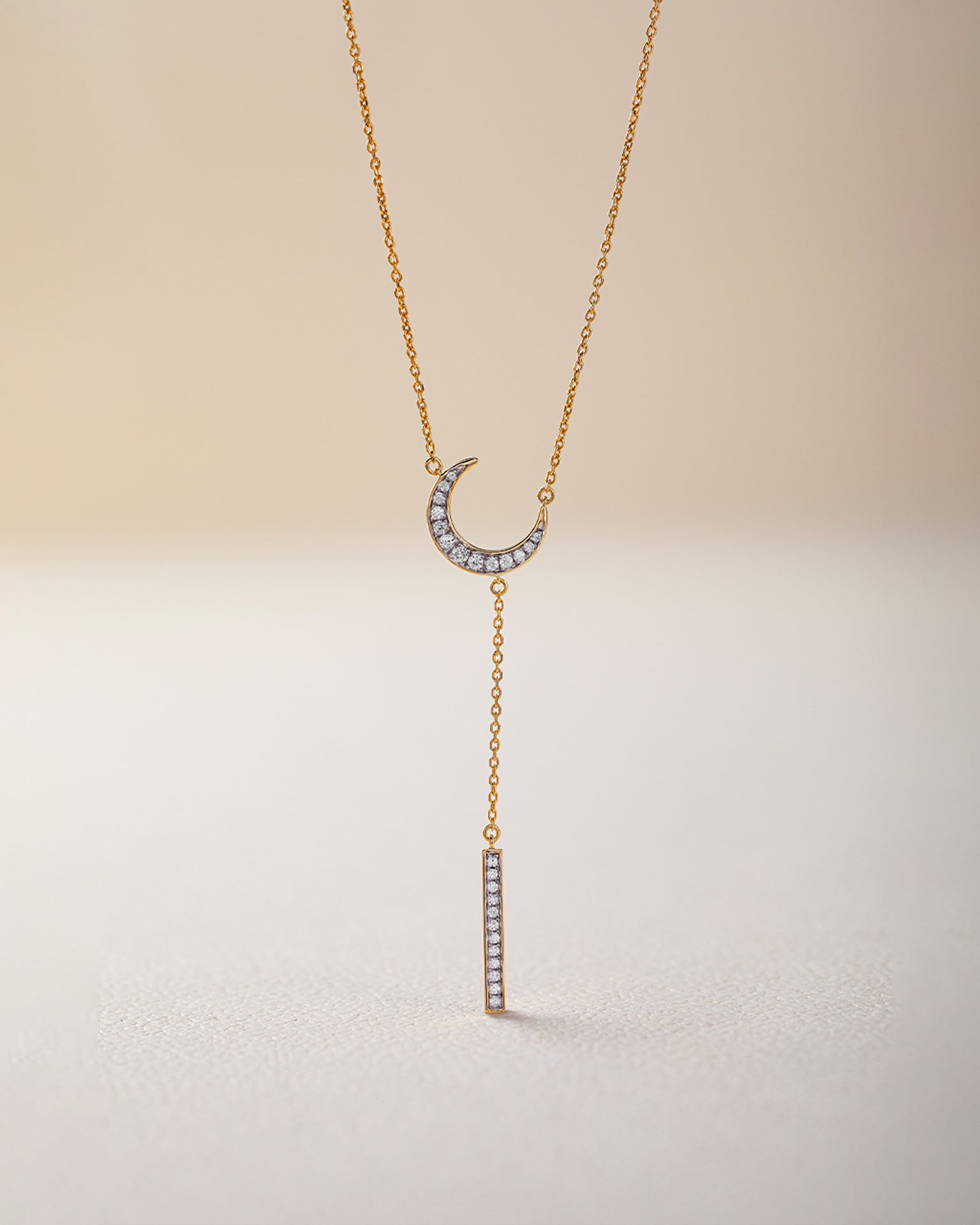 Crescent Moon Diamond Lariat Necklace, 14K Gold Vermeil, 1/4 ct Lab Grown Diamond-5