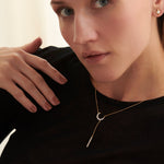 Crescent Moon Diamond Lariat Necklace, 14K Gold Vermeil, 1/4 ct Lab Grown Diamond-2