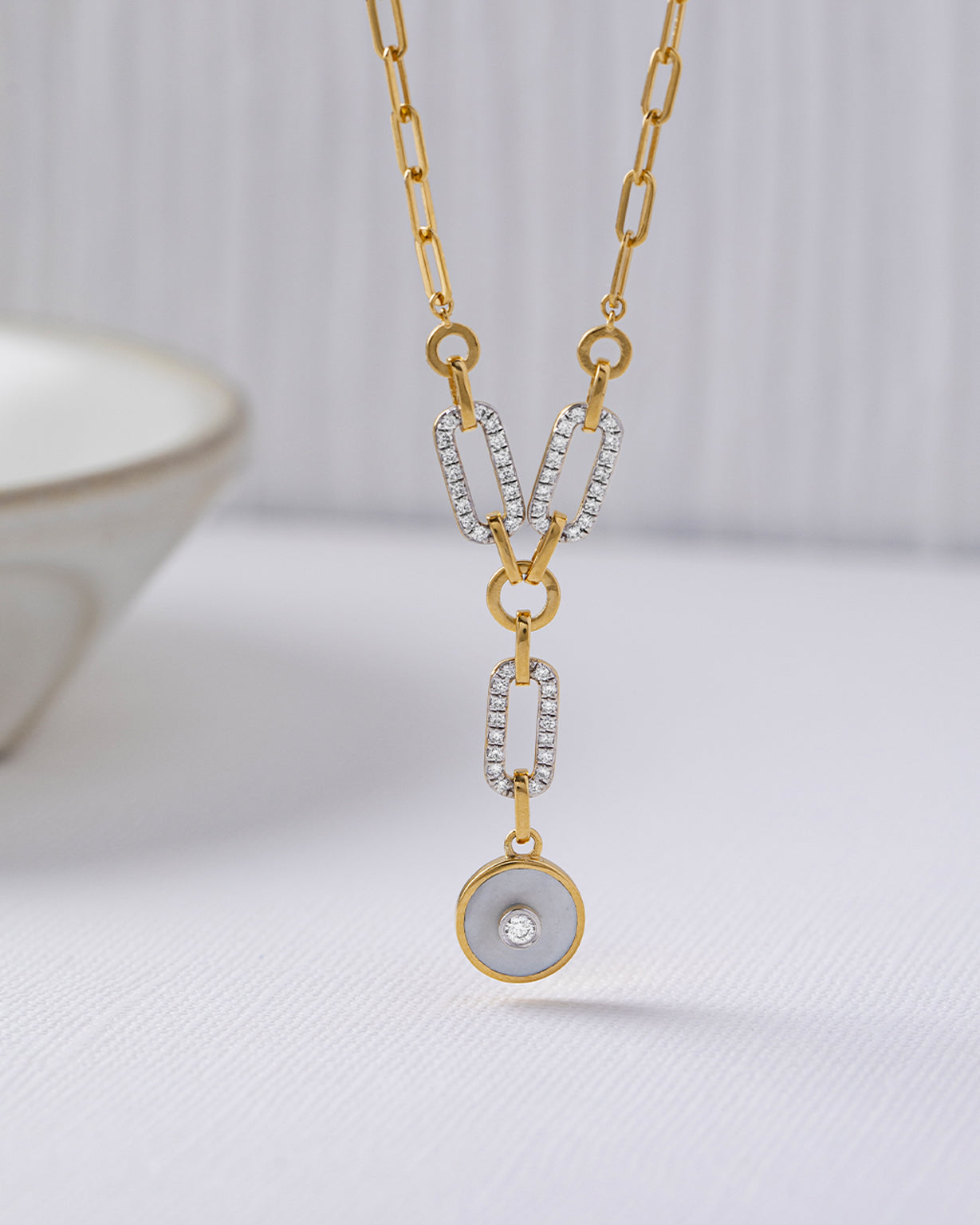 Mop Lariat Necklace, 14K Gold Vermeil, 3/8 ct Lab Grown Diamond-5
