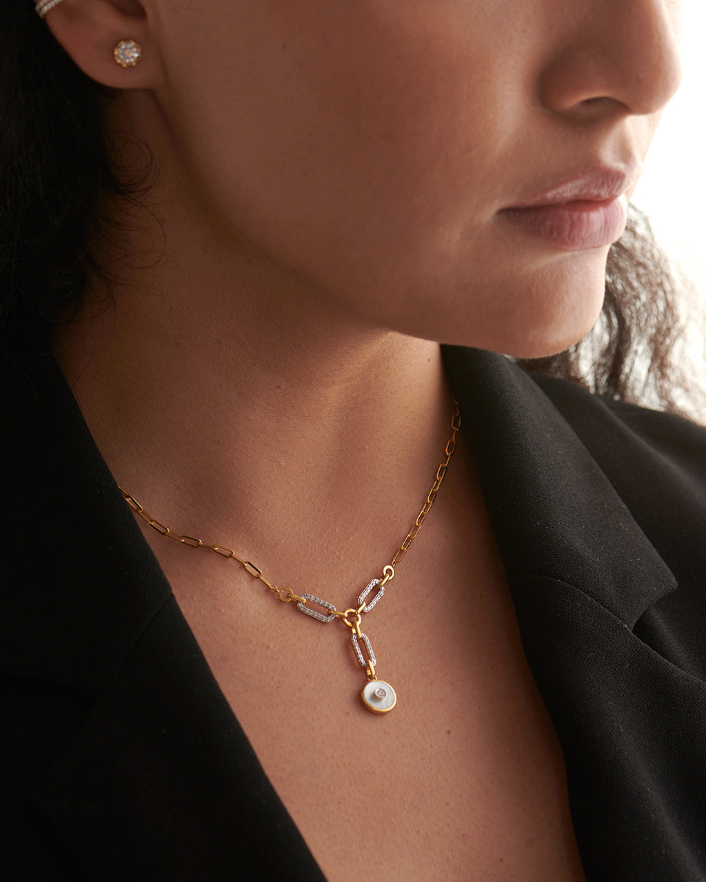 Mop Lariat Necklace, 14K Gold Vermeil, 3/8 ct Lab Grown Diamond-4
