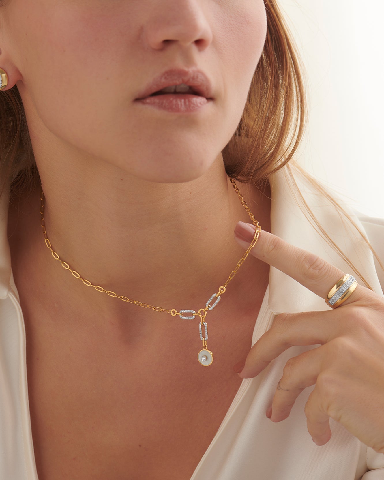 Mop Lariat Necklace, 14K Gold Vermeil, 3/8 ct Lab Grown Diamond-2