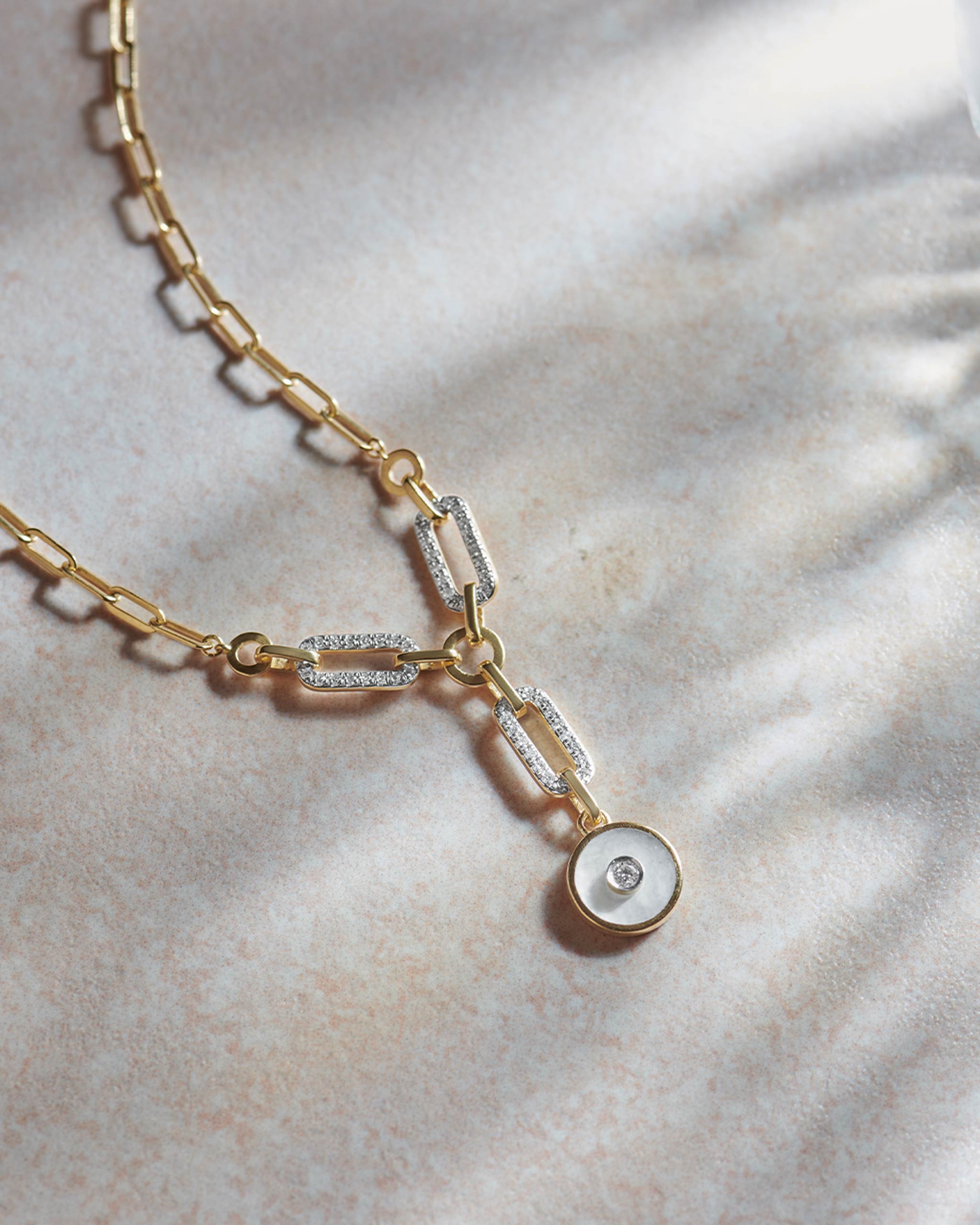 Mop Lariat Necklace, 14K Gold Vermeil, 3/8 ct Lab Grown Diamond-6