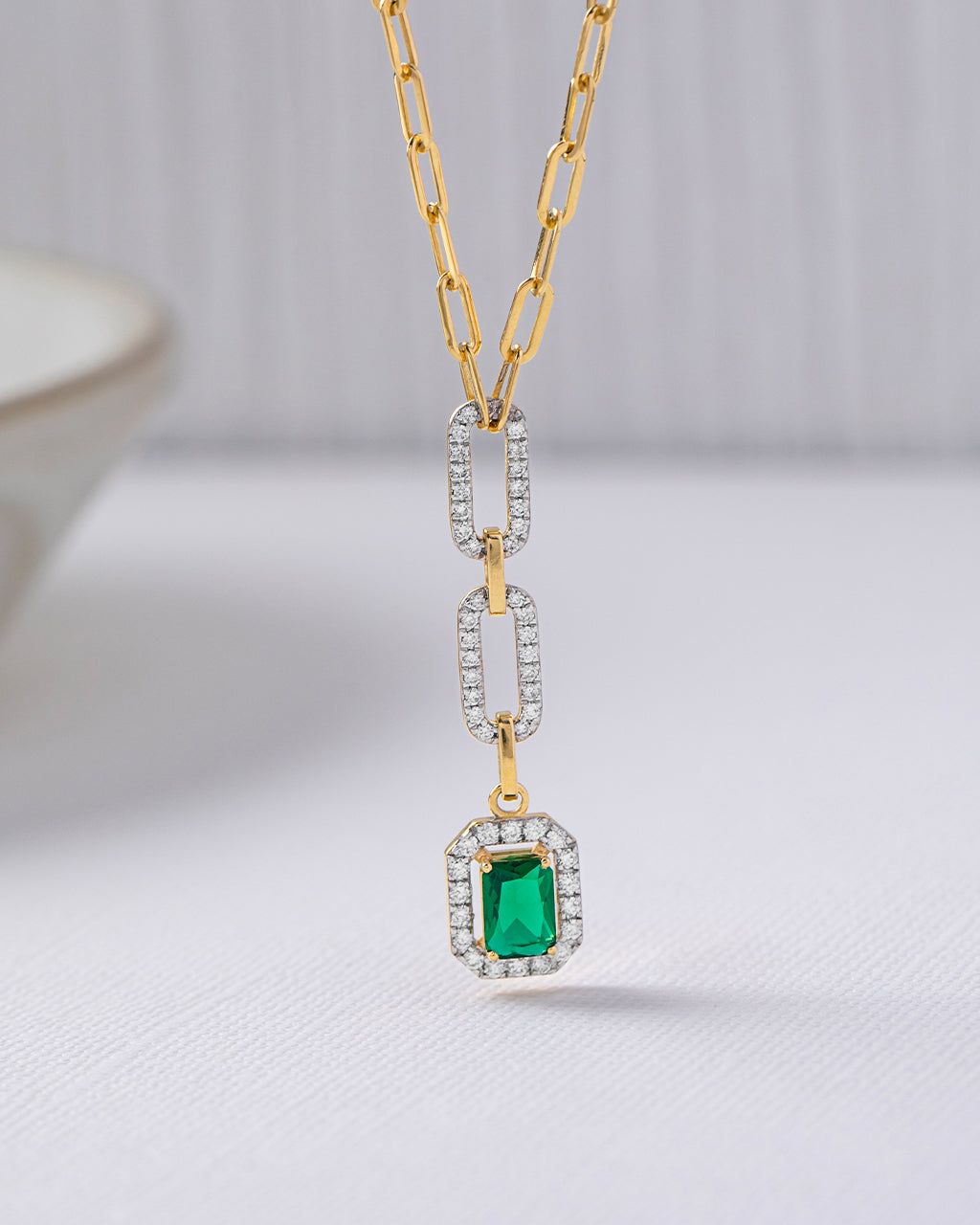Emerald Lariat Necklace, 14K Gold Vermeil, 1/2 ct Lab Grown Diamond-5