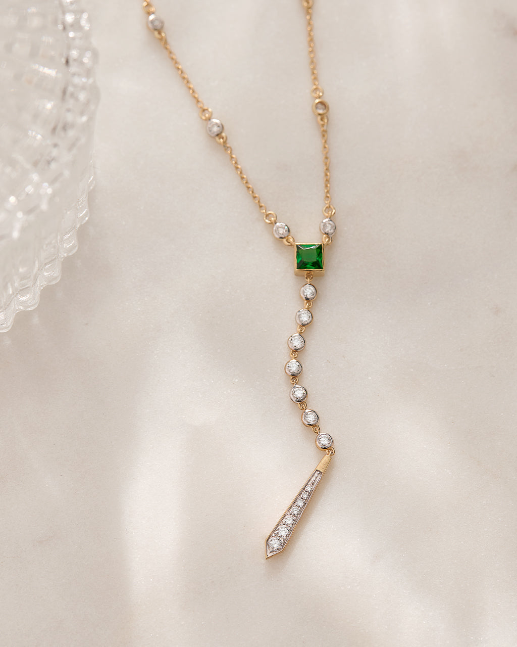 Created Emerald Diamond Lariat Necklace, 14K Gold Vermeil, 1/2 ct Lab Grown Diamond-6