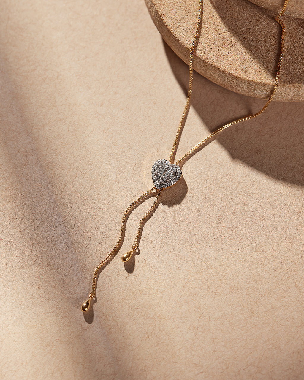Adjustable Heart Diamond Lariat Necklace, 14K Gold Vermeil, 1/3 ct Lab Grown Diamond-6