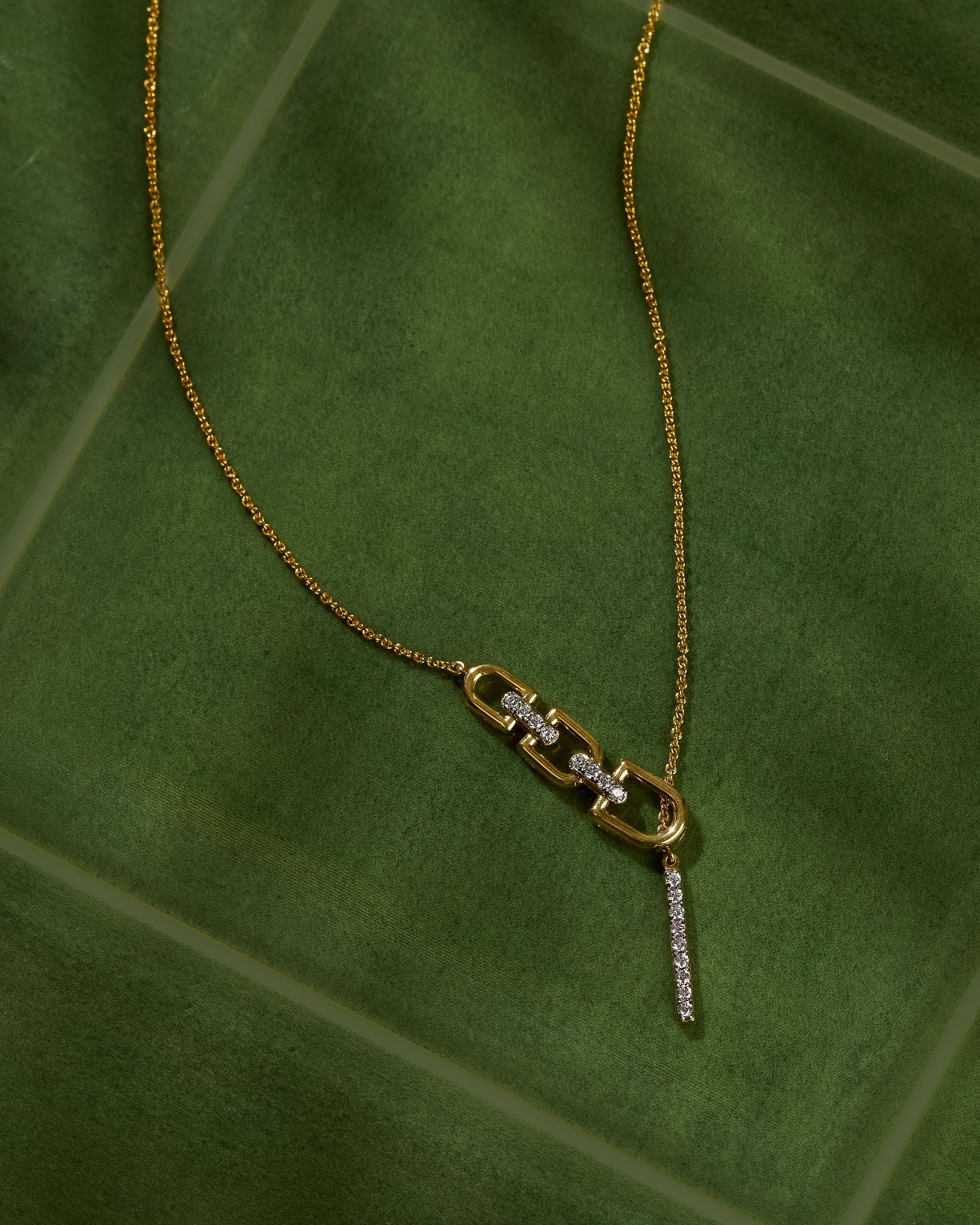 Modern Link Lariat Necklace|14K Gold Vermeil Lab Grown Diamond