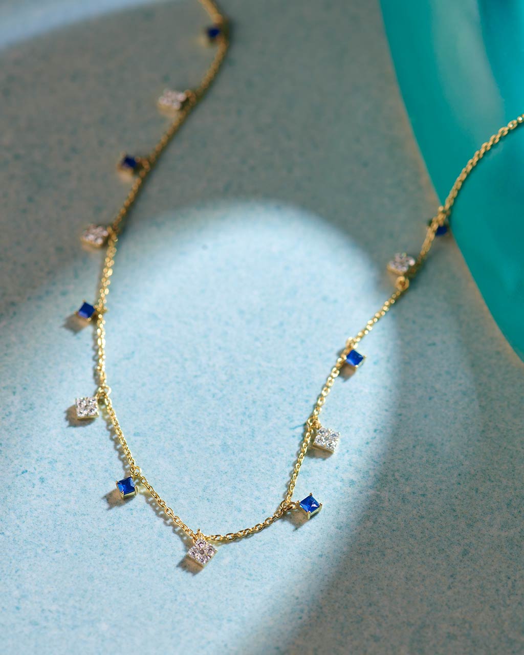 Charm Station Necklace, 14K Solid Gold, 3/8 ct Lab Grown Diamond-6