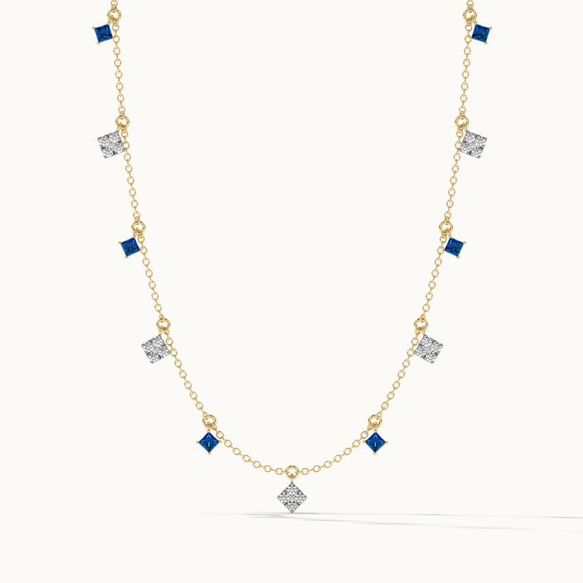 Charm Station Necklace, 14K Solid Gold, 3/8 ct Lab Grown Diamond-3