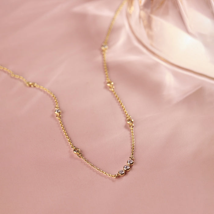 Trio Diamond Station Necklace, 14K Gold Vermeil, 1/3 ct Lab Grown Diamond-1