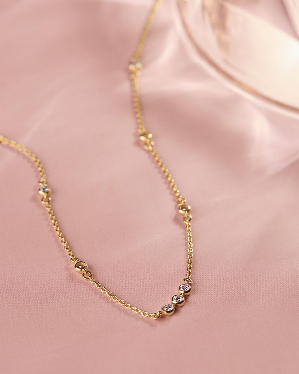 Trio Diamond Station Necklace, 14K Gold Vermeil, 1/3 ct Lab Grown Diamond-6