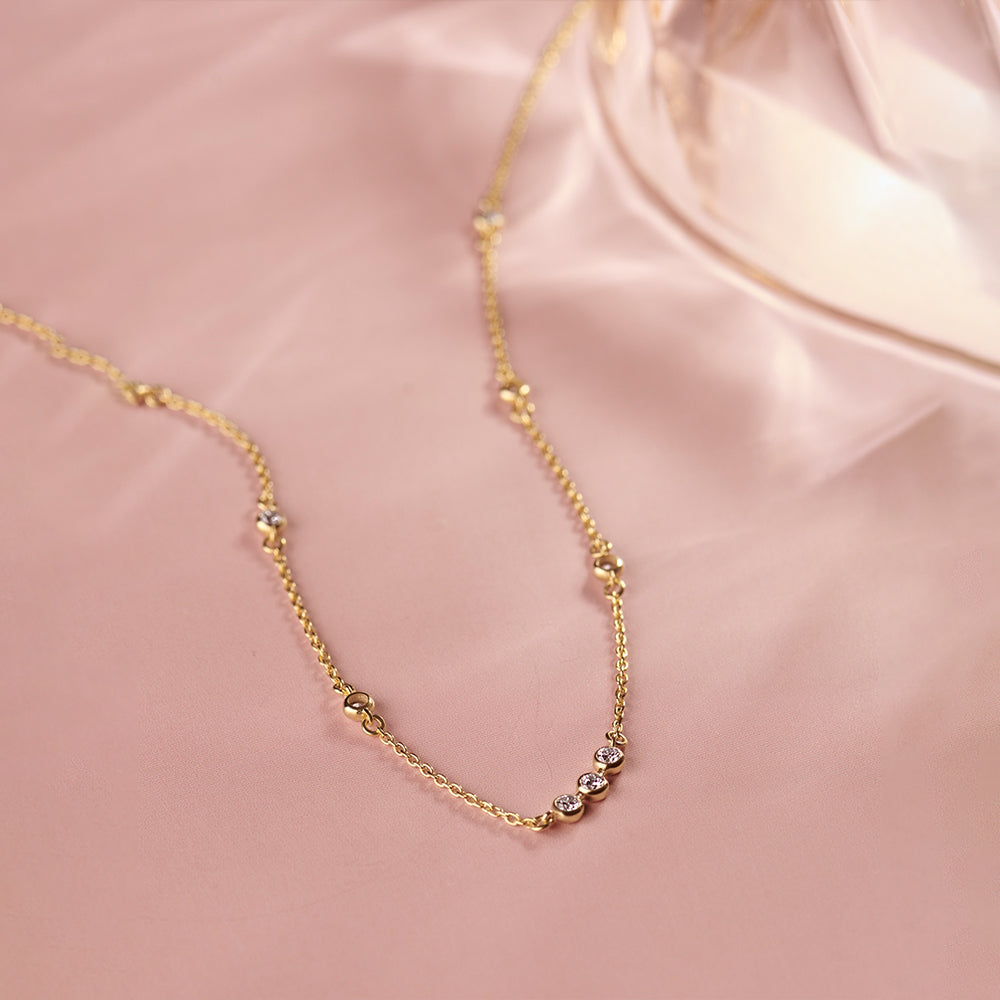 Trio Diamond Station Necklace, 14K Solid Gold, 1/3 ct Lab Grown Diamond-1