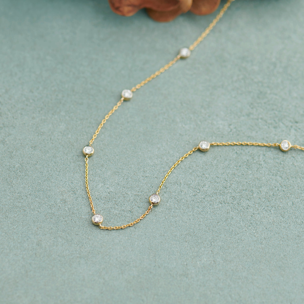 Bezel Diamond Station Necklace, 14K Gold Vermeil, 5/8 ct Lab Grown Diamond-1
