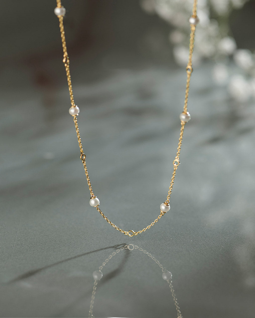 Pearl Station Necklace, 14K Gold Vermeil-5