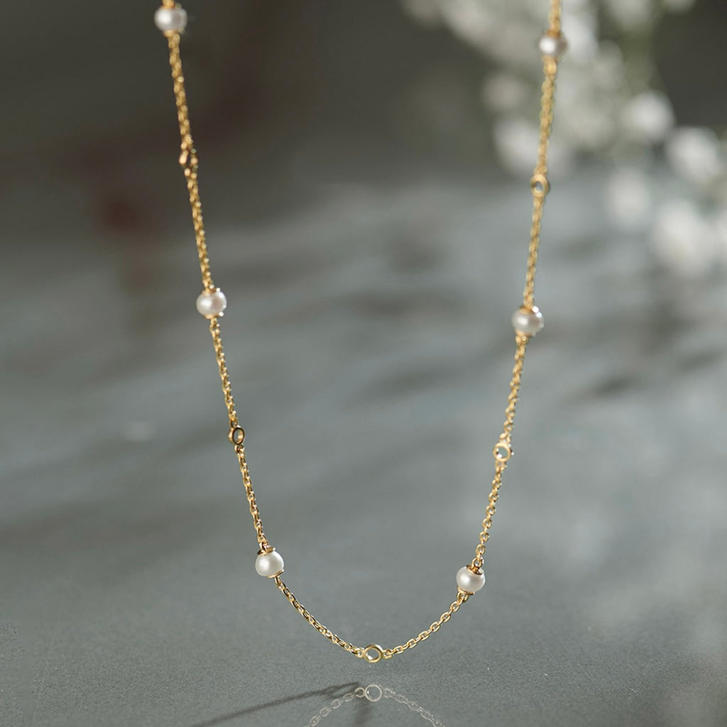 Pearl Station Necklace, 14K Gold Vermeil-1