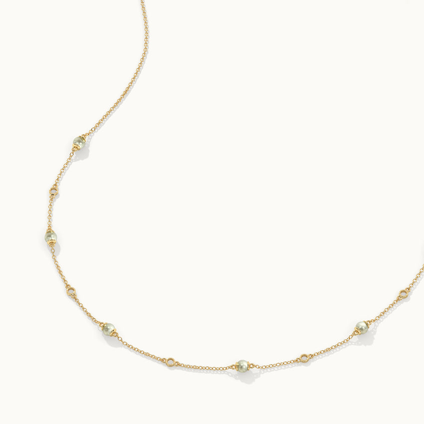 Pearl Station Necklace, 14K Gold Vermeil-6